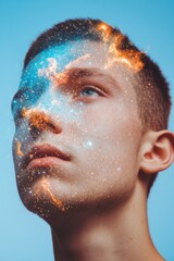 Poster - Astro-Infused Portrait Art Cosmic Texture and Nebula Design for Creative Marketing and Futuristic Branding - Youthful Universe-Themed Visual Content
