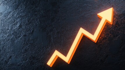 Poster - A bright orange upward arrow symbolizes growth, progress, and success against a dark, textured background.