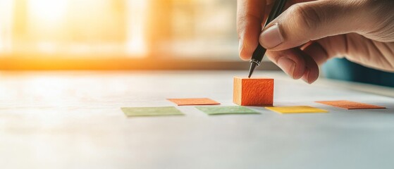 Aufkleber - Minimalist Workflow Coordination Color-Coded Cards on Textured White Surface Strategic Planning and Agile Workflow for Business Efficiency