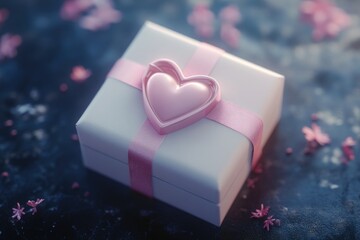 Poster - Pink Ribbon Gift Box with Heart