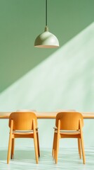 Poster - Minimalist Office Design Scandinavian Wooden Furniture in Green Workspace - Enhancing Productivity and Collaborative Atmosphere in Modern Business Environments