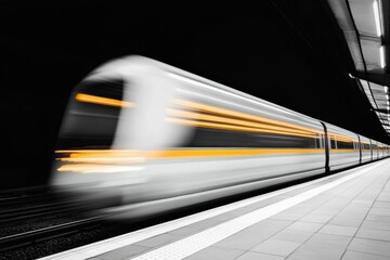 Aufkleber - Minimalist High-Speed Train on Sleek Platform Innovative Aluminum and Glass Architecture - Transport Efficiency Content and Urban Mobility Promotion