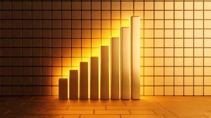 Poster - Rising Bar Graph on Golden Background Representing Business Growth