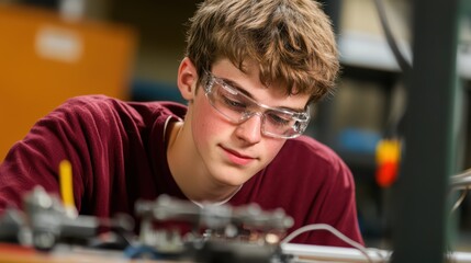 Poster - Young Student Focusing on Electronics Project in Workshop Setting