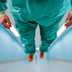 Aufkleber - Modern Healthcare Dynamics Blurred Motion Capture of Medical Staff in Turquoise Attire - Vitality in Action and Efficient Hospital Operations Imagery