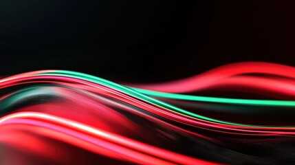 Poster - A vibrant display of red and green light waves flowing smoothly against a dark background, creating a dynamic and energetic visual effect.