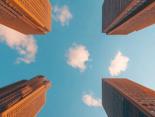 Poster - Futuristic Skyscraper Cluster Glass Facades and Pedestrian Pathways in Financial District - Urban Tourism and Business Innovation Architecture Showcase