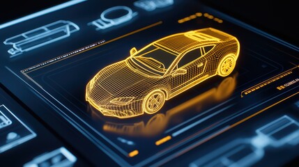 Poster - Detailed 3D Wireframe Model of a Futuristic Sports Car Design