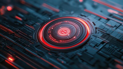 Poster - futuristic technology circuit with bright red lights and patterns