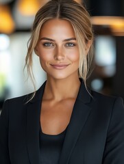 Wall Mural - A woman in a black suit posing for a picture