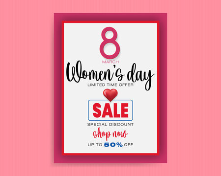 Holiday design, background with handwriting texts for International Women's day, sales and commercial event; Vector illustration.