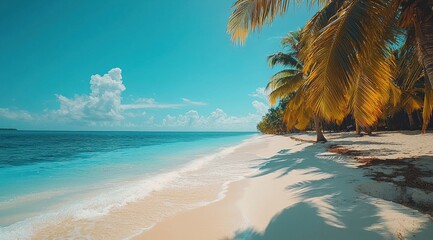 Poster - Serene tropical beach with palm trees and clear blue water