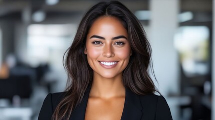 Wall Mural - A woman in a black blazer smiles at the camera