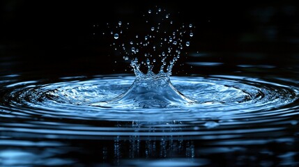 Poster - A closeup view of a water drop nestled within the calm surface of water