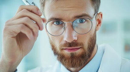 Poster - Young Male Scientist with Glasses in Laboratory Setting