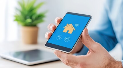 Poster - Hand Holding Smartphone Displaying Home Automation Application