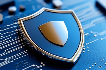 Aufkleber - Abstract concepts of cybersecurity technology and digital data protection Protect internet network connection with polygons, dots and lines with dark blue background, center focus, side blur