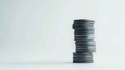 Poster - Pile of Silver Coins on Neutral Background for Financial Themes