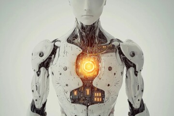 Poster - detailed close-up of a futuristic humanoid robot with intricate mechanical details and glowing energ