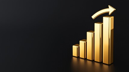 Poster - A golden bar graph with upward growth on a dark background, symbolizing success and financial increase.