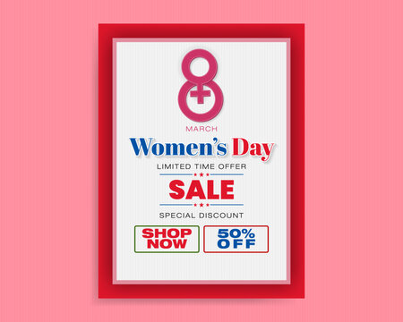Holiday design, background with texts for International Women's day, sales and commercial event; Vector illustration.