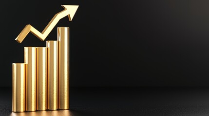 Poster - A golden bar graph with an upward arrow symbolizes growth and success against a dark background.