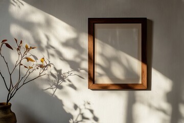 Poster - Elegant framed picture casting shadows on a textured wall in a serene indoor setting