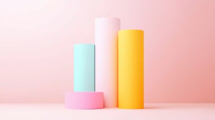 Poster - Colorful Cylinders in Minimalist Composition on Soft Pink Background