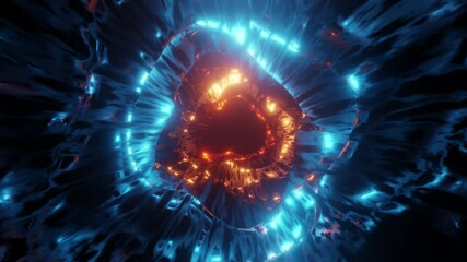 3D animation neon light with glowing blue and orange color effect