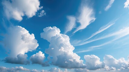 Wall Mural - Dramatic cloud formations scattered in a clear blue sky during daytime showcasing natural atmospheric beauty