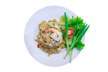 Wall Mural - Top view of Thai Shrimp Fried Rice, focus selective