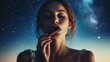 © Goncharenko - Woman eating donut in night sky