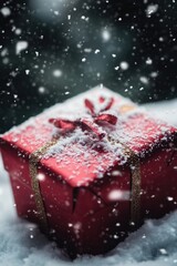 Canvas Print - Gift box on snowy ground