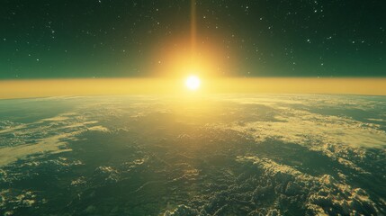 Wall Mural - A bright sun is rising over a vast, blue sky