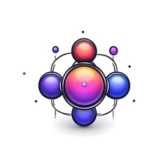 Poster - Abstract design with interconnected colorful spheres on a plain white background