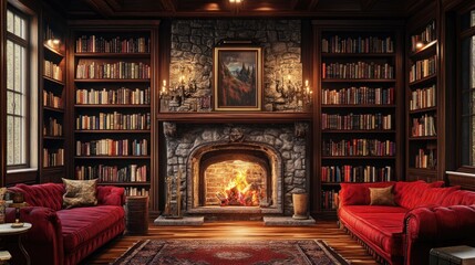 Wall Mural - Cozy Living Room with Fireplace