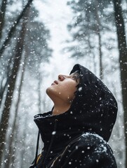 Wall Mural - Man in Black Jacket Standing In Snow