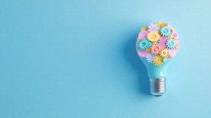 Poster - A colorful light bulb adorned with floral designs, symbolizing creativity and innovation against a light blue background.