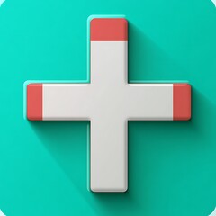 Poster - 3D Rendered Plus Symbol with Red Accents on a Teal Background 3D Graphic