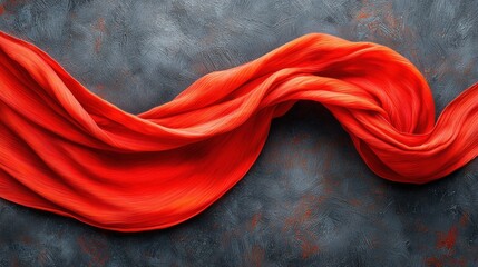 Poster - A cozy red scarf draped elegantly over a soft gray background in fashion context