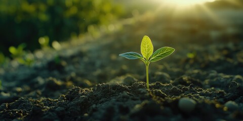 Wall Mural - Small Plant emerging from soil