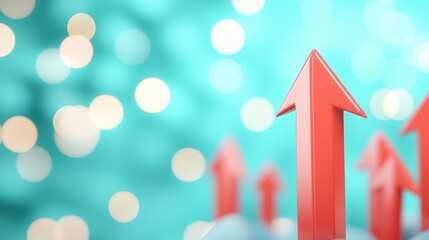 Poster - A vibrant image featuring upward-pointing red arrows against a soft, blurred teal background, symbolizing growth and progress.