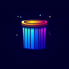 Poster - A vibrant container with multi-colored stripes and a luminous lid on dark backdrop