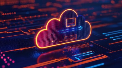 Poster - A glowing digital cloud symbol surrounded by circuitry, representing cloud computing and technology.