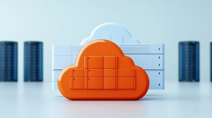 Poster - A colorful cloud storage symbol with white data blocks, set against a minimalist background, representing digital storage solutions.