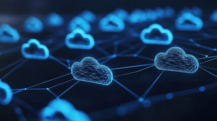 Poster - A digital representation of interconnected clouds, symbolizing cloud computing and data management in a modern technological landscape.