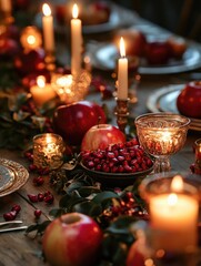 Poster - Table setting with candles and apples