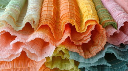 Poster - Detailed closeup of a bunch of neatly folded colorful papers stacked for crafting projects