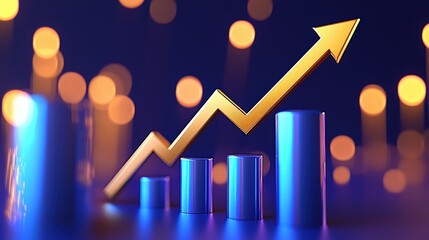 Poster - A vibrant representation of growth, featuring a rising arrow above ascending bars with a blurred, illuminated background.