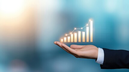 Poster - A hand holding a rising bar graph symbolizing growth and success in a blurred background.